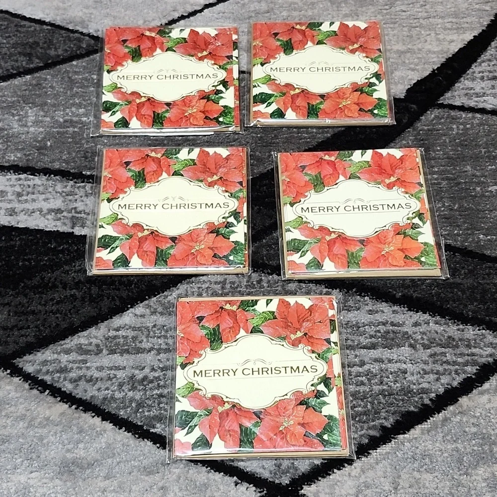 VINTAGEMICHAEL'S POINSETTIA GOLD FOIL MERRY CHRISTMAS 30 BLANK NOTE CARDS & ENV…